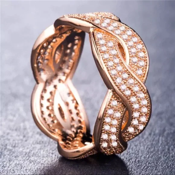 New Women’s Rose Gold Plated Diamond Ring - Picture 1 of 2